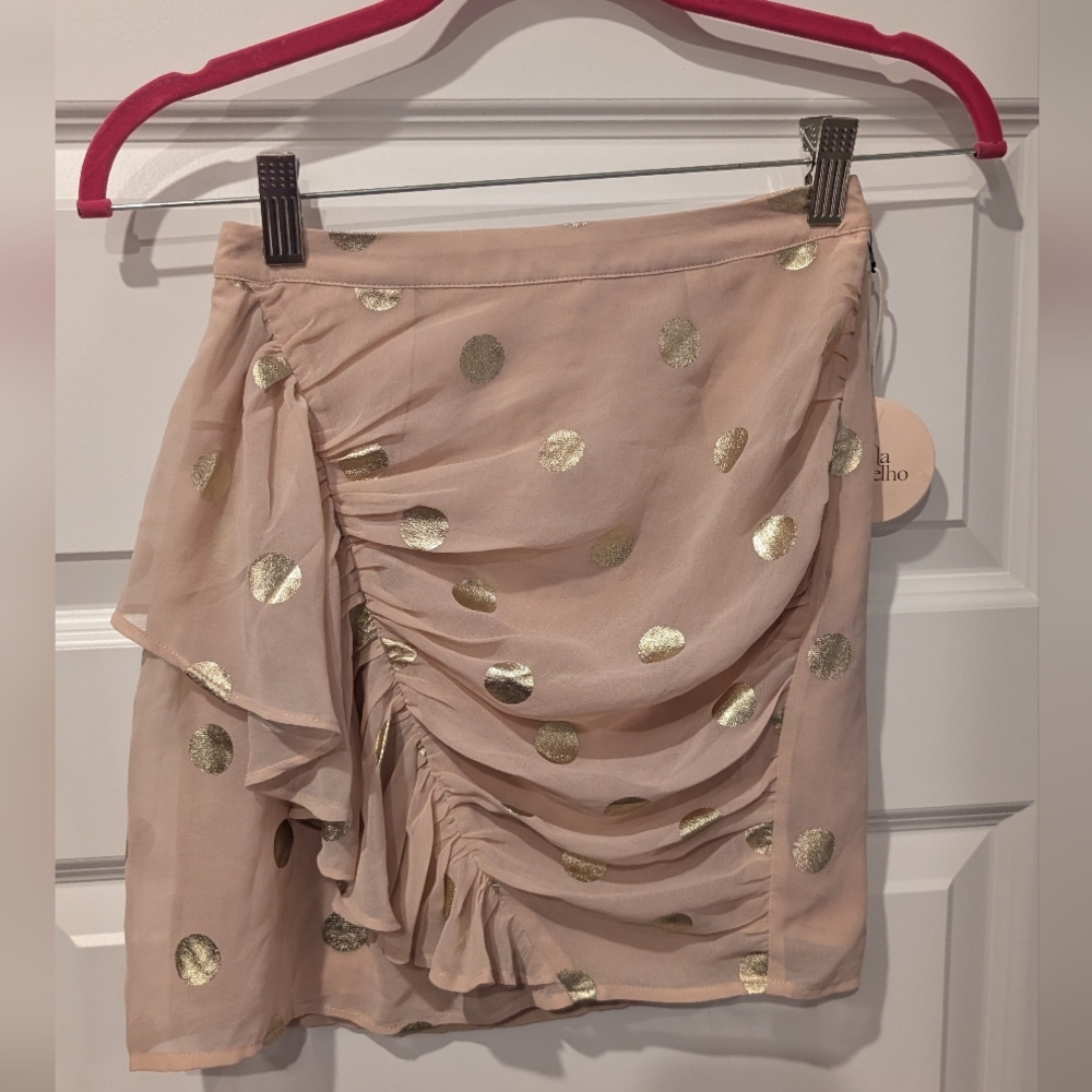 Camila Coelho Pink Sequin Ruched Mini Skirt